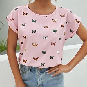 Boho Blue Butterfly Print Blouse